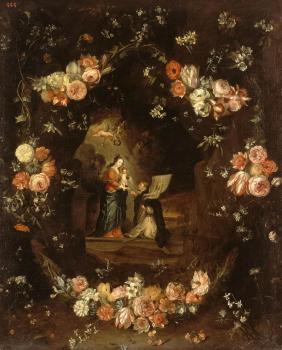 簡 凡 凱塞爾 Madonna with the Child and St Ildephonsus Framed with a Garland of Flowers 簡 凡 凱塞爾 Madonna with the Child and St Ildephonsus Framed with a Garland of Flowers